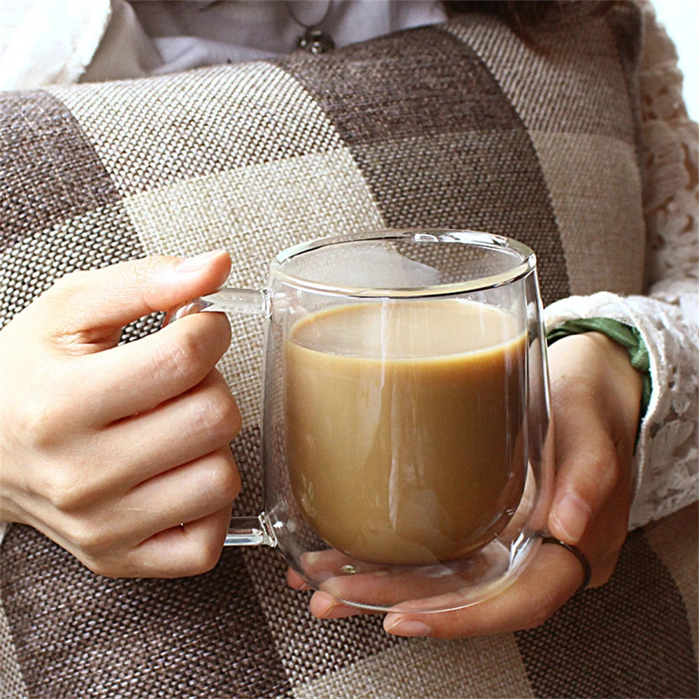 Double Wall Glass Coffee Cup – Insulated Espresso Mug with Handle”